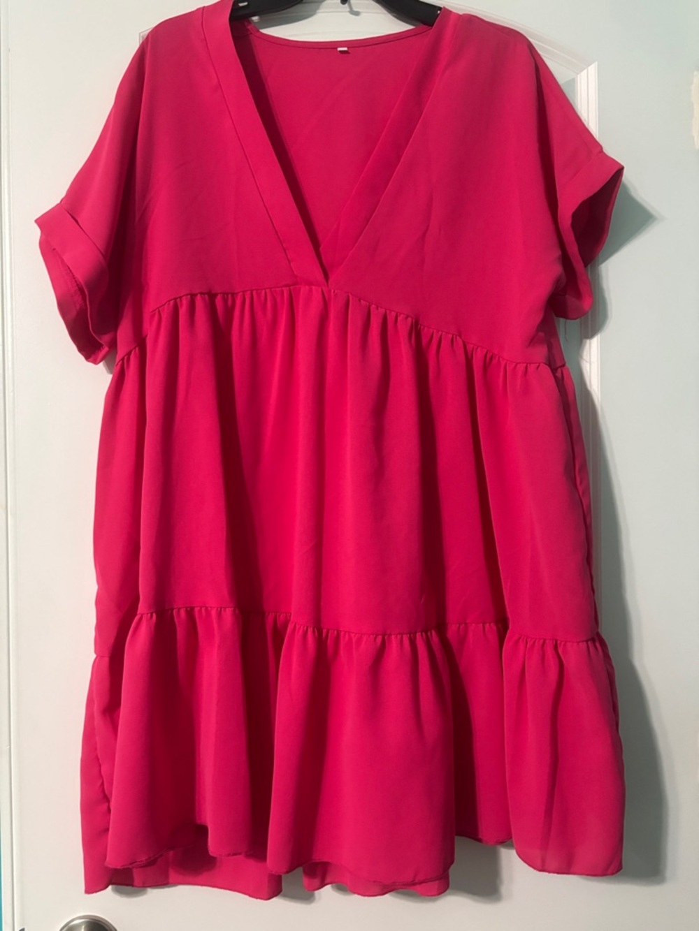 Bright Pink Tiered V-Neck Babydoll Dress